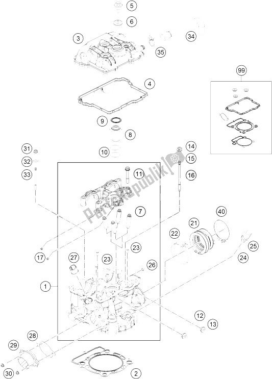 All parts for the Cylinder Head of the KTM 350 EXC F Australia 2016