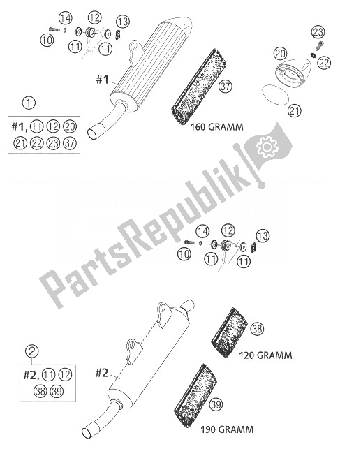 All parts for the Silencer 125 of the KTM 125 SX Europe 2004