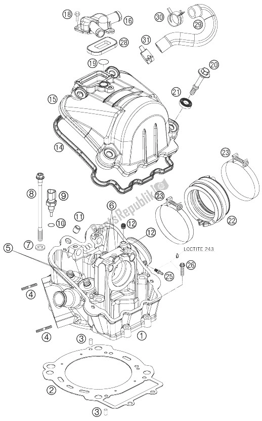 Alle onderdelen voor de Cilinderkop van de KTM 690 Supermoto Orange USA 2007