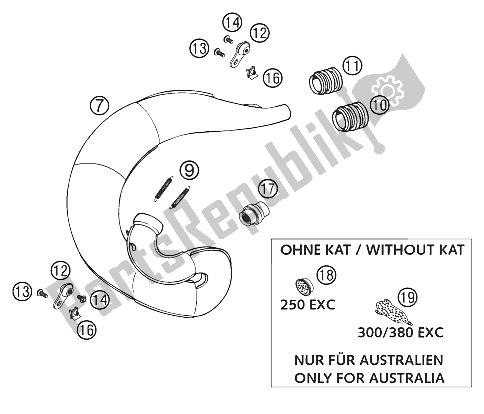 Alle onderdelen voor de Uitlaat 250-380 2001 van de KTM 300 EXC Australia 2002