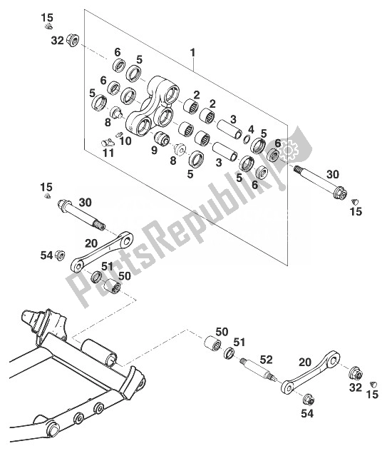 All parts for the Pro Lever Rocker Arm Duke '97 of the KTM 640 Duke E Europe 1998