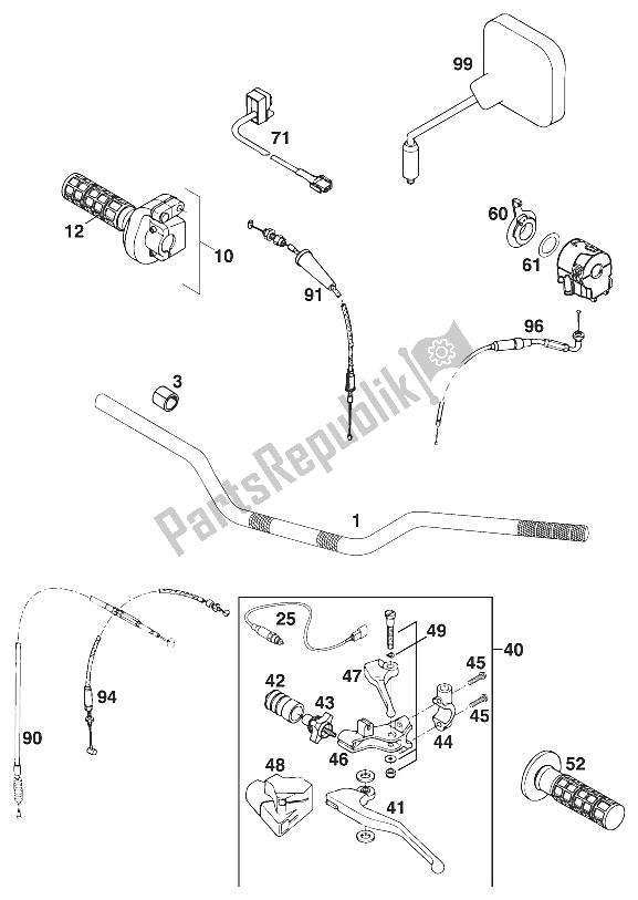 Tutte le parti per il Manubrio - Controlla Egs-e / Ls '97 del KTM 620 LSE 11 LT Blau Europe 1997