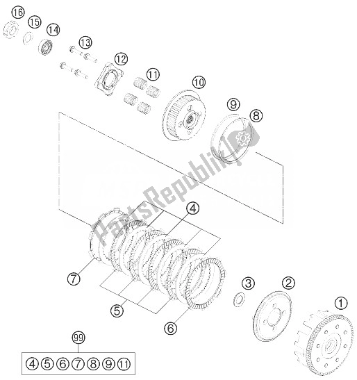 All parts for the Clutch of the KTM 200 Duke OR W O ABS B D 14 Europe 2014