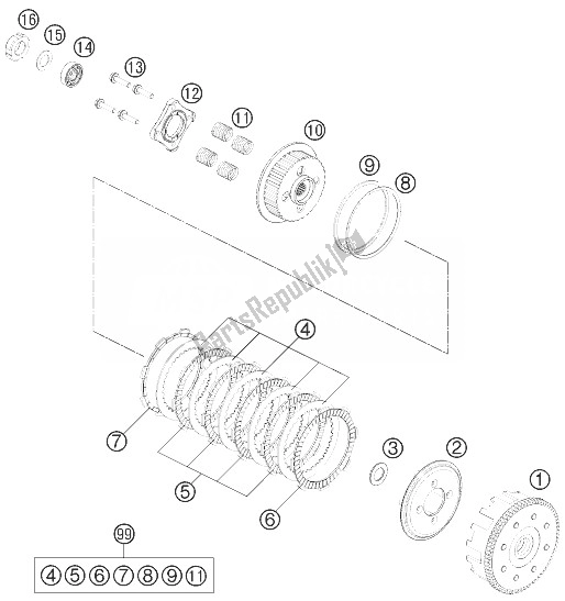 All parts for the Clutch of the KTM 200 Duke WH W O ABS B D 14 Europe 2014