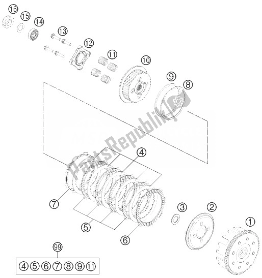 Tutte le parti per il Frizione del KTM 200 Duke White W O ABS CKD 13 Argentina 2013