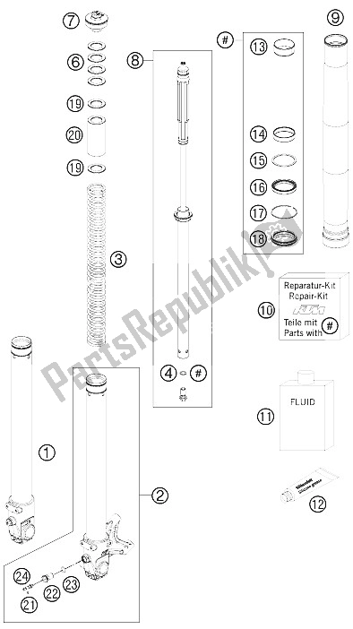 Tutte le parti per il Smontaggio Forcella Anteriore del KTM 690 Duke R Australia United Kingdom 2011