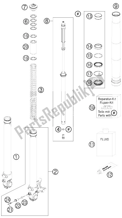 Todas as partes de Desmontagem Do Garfo Dianteiro do KTM 690 Duke R Europe 2011