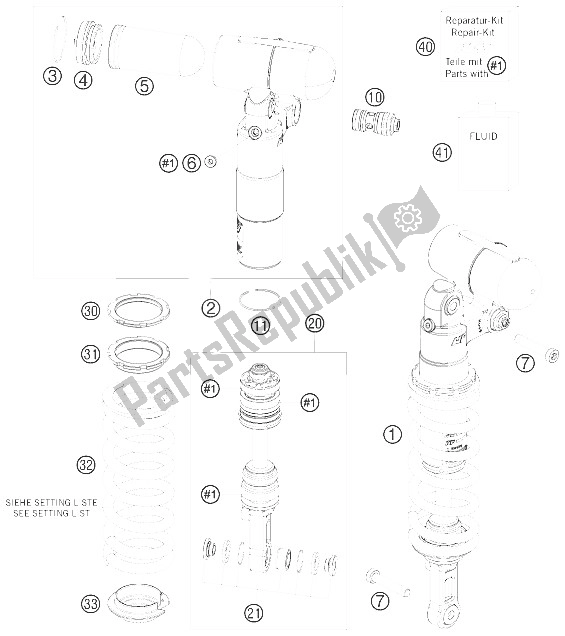 All parts for the Monoshock of the KTM 690 SMC USA 2008