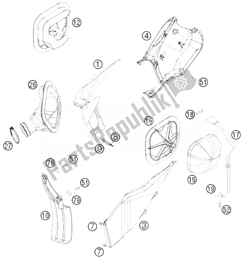 All parts for the Air Filter of the KTM 450 EXC Australia 2010