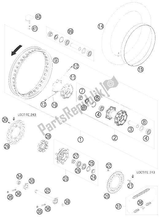 All parts for the Rear Wheel of the KTM 690 Rally Factory Replica Europe 2008