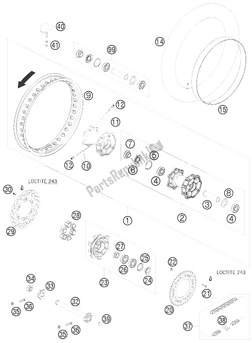 All parts for the Rear Wheel of the KTM 690 Rally Factory Replica Europe 2009