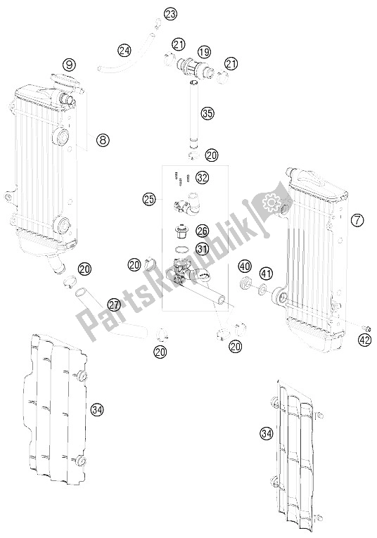 All parts for the Cooling System of the KTM 200 EXC Australia 2008