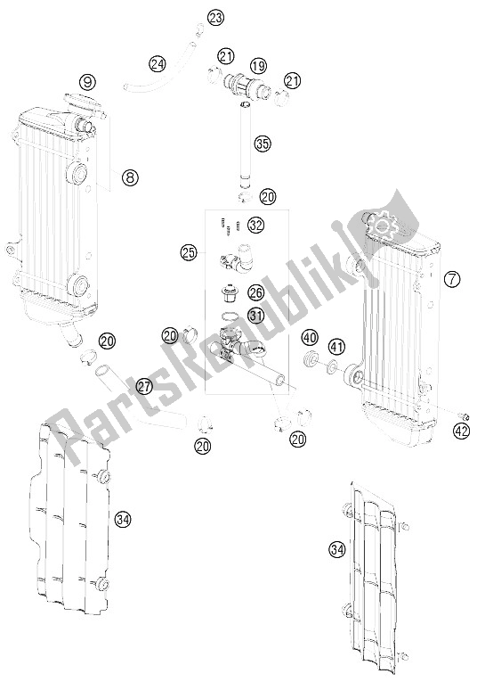 All parts for the Cooling System of the KTM 200 EXC Europe 2008