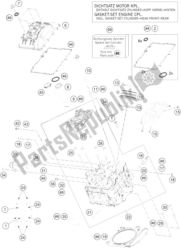 Tutte le parti per il Testata Anteriore del KTM 1290 Superduke R S E ABS 16 Europe 2016