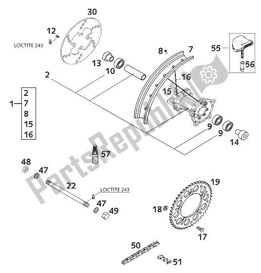 Tutte le parti per il Ruota Posteriore 65sx 2001 del KTM 65 SX Europe 600115 2001