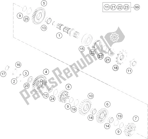 All parts for the Transmission Ii - Countershaft of the KTM 250 EXC F Australia 2016