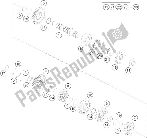 All parts for the Transmission Ii - Countershaft of the KTM 250 EXC F Europe 2016