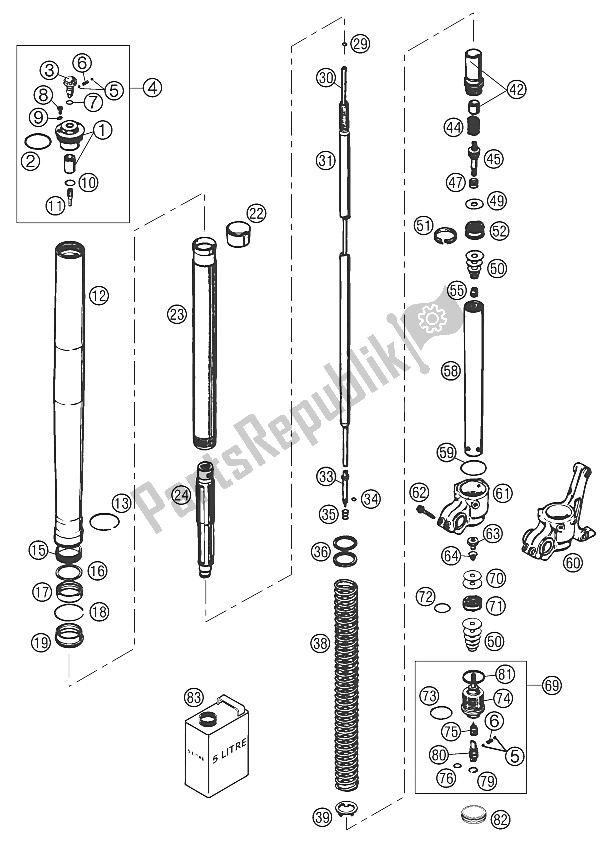 All parts for the Forklegs Wp Usd48 640 Lc4 Adve of the KTM 640 Adventure R United Kingdom 2002