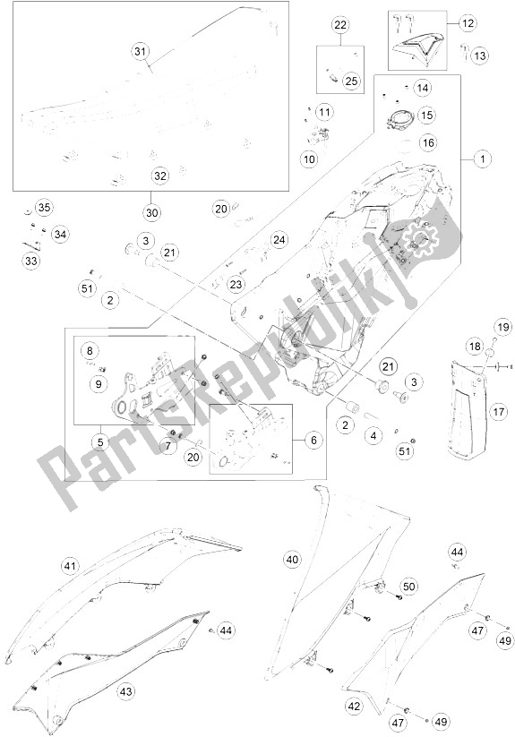 Tutte le parti per il Serbatoio, Sedile, Coperchio del KTM 690 SMC R ABS Europe 2015