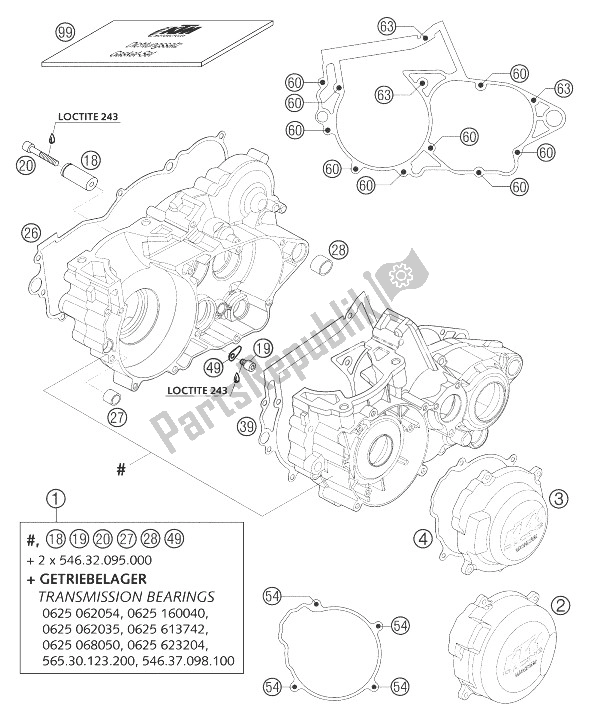 Alle onderdelen voor de Motorhuis 250/300 van de KTM 250 EXC Europe 2004