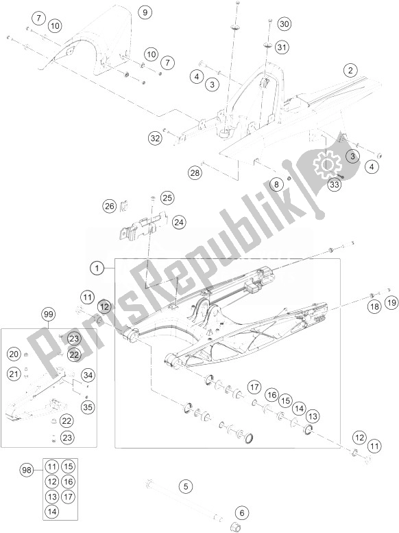 All parts for the Swing Arm of the KTM RC 200 Black ABS B D 14 Europe 2014