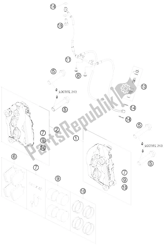 All parts for the Brake Caliper Front of the KTM 990 Supermoto T Silver Europe 2009