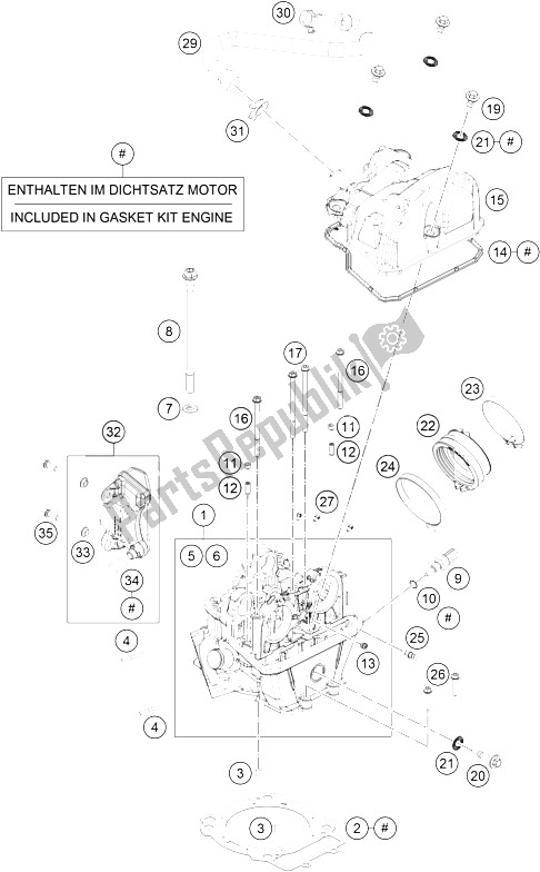 All parts for the Cylinder Head of the KTM 690 Duke White ABS Europe 2016