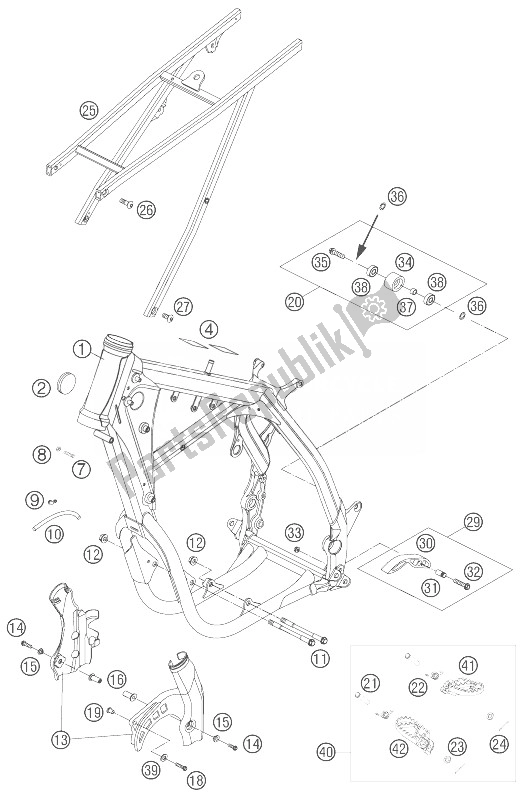 Todas as partes de Quadro, Subquadro do KTM 525 XC W USA 2007