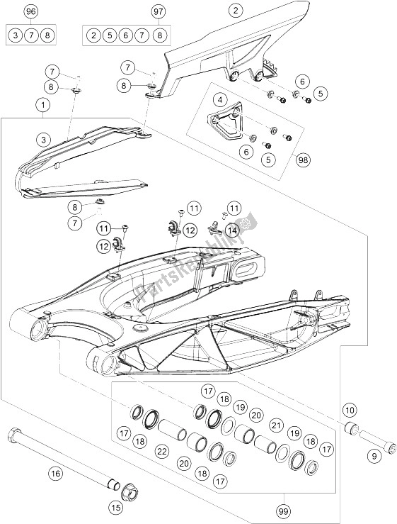 All parts for the Swing Arm of the KTM 1050 Adventure ABS Europe 2016