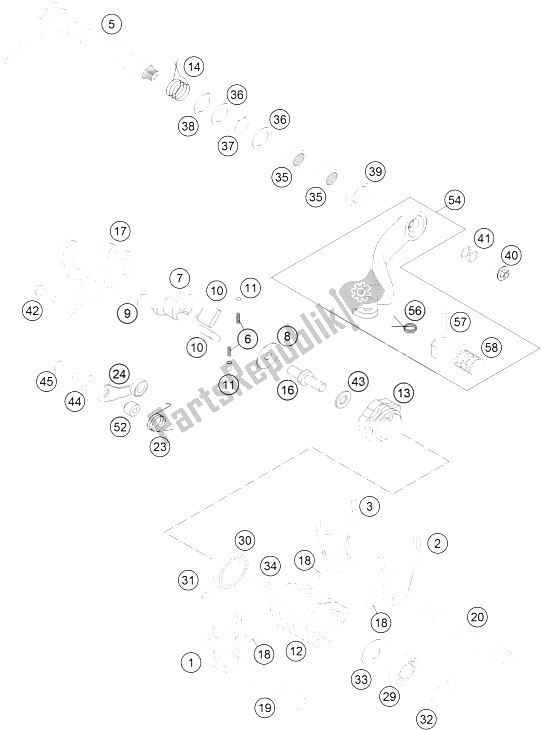 All parts for the Shifting Mechanism of the KTM 125 EXC SIX Days Europe 2016