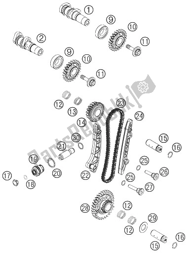 All parts for the Timing Drive of the KTM 450 SXS F Europe 2007