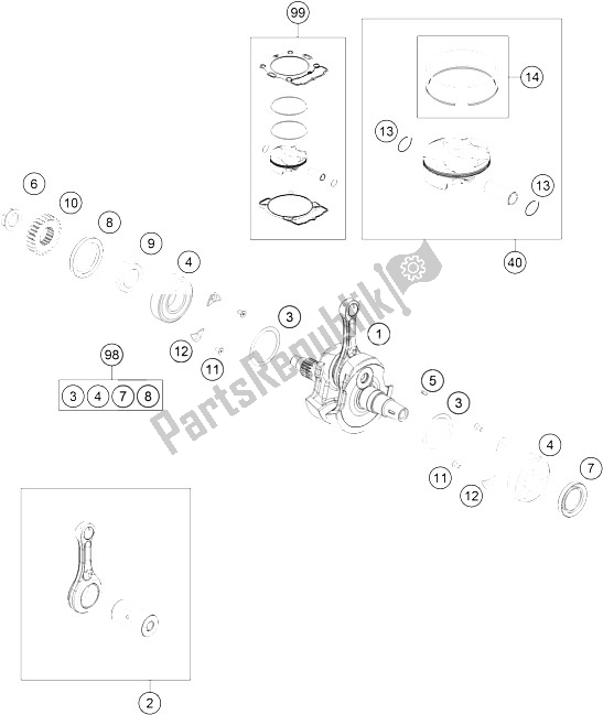 All parts for the Crankshaft, Piston of the KTM 250 SX F Europe 2016