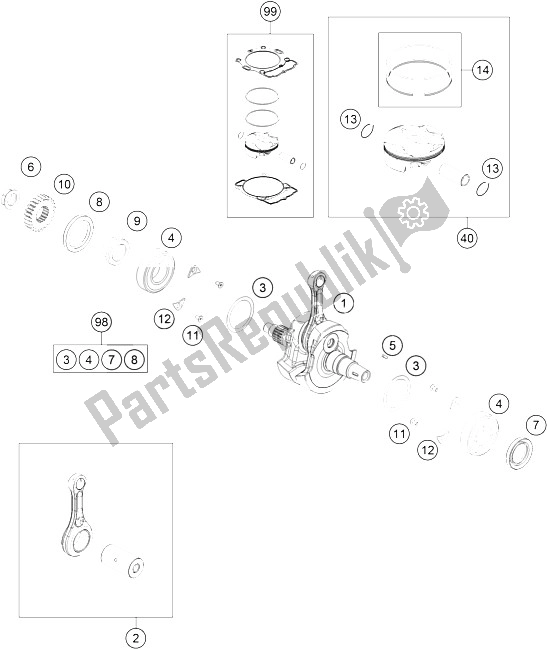 All parts for the Crankshaft, Piston of the KTM 250 SX F Factory Edition USA 2015