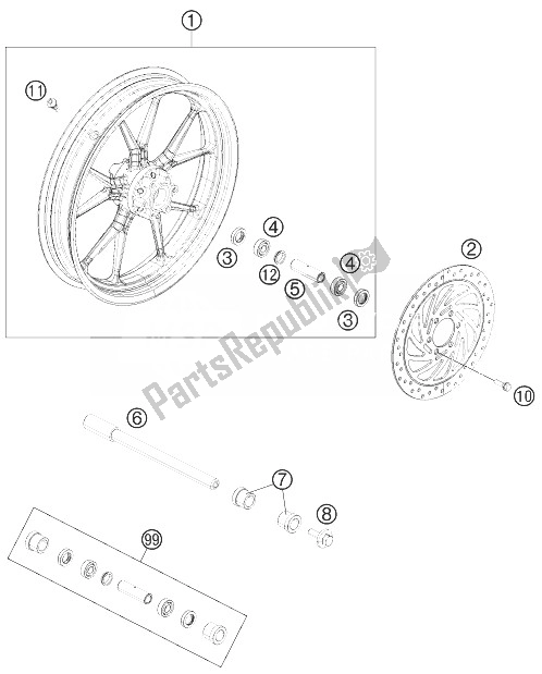 Toutes les pièces pour le Roue Avant du KTM 200 Duke OR W O ABS B D 14 Europe 2014