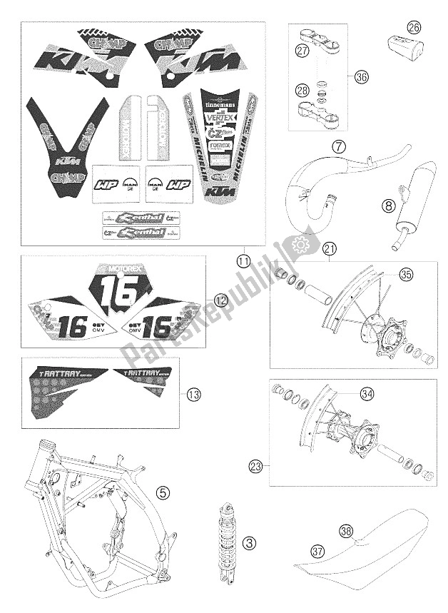 Tutte le parti per il Nuove Parti 125 Sx Tyla Rattray del KTM 125 SX Tyla Rattray Europe 2005