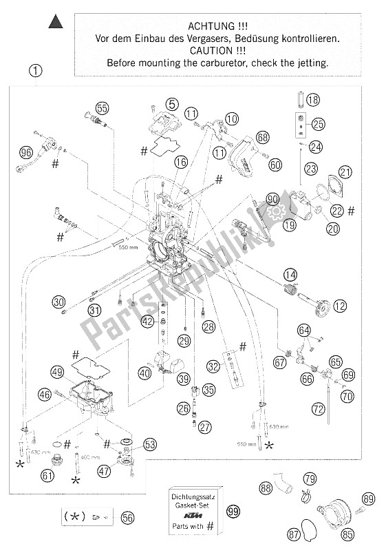 All parts for the Carburetor Fcrmx-39 400-525 Exc+ of the KTM 400 EXC Racing Europe 2005