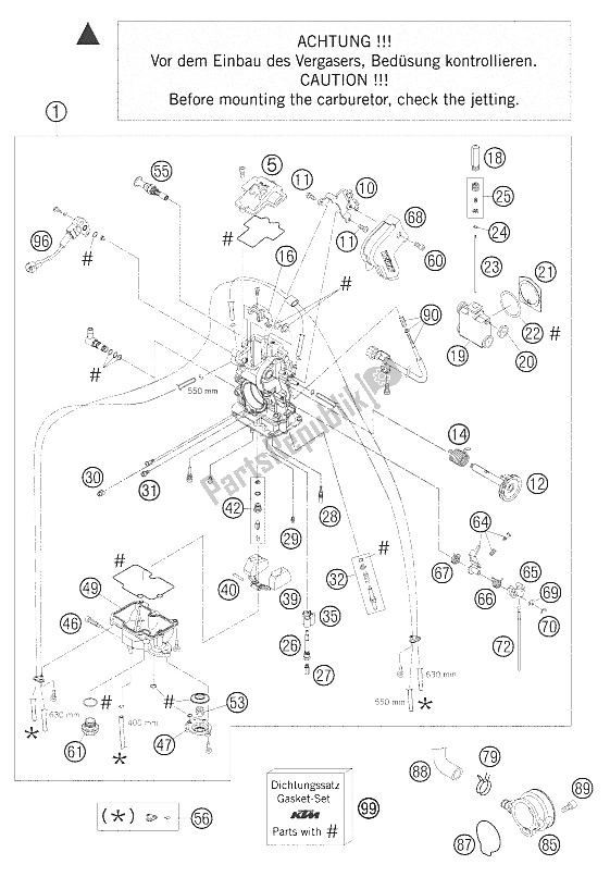 Tutte le parti per il Carburatore Fcrmx-39 400-525 Exc + del KTM 525 EXC Factory Europe 2005