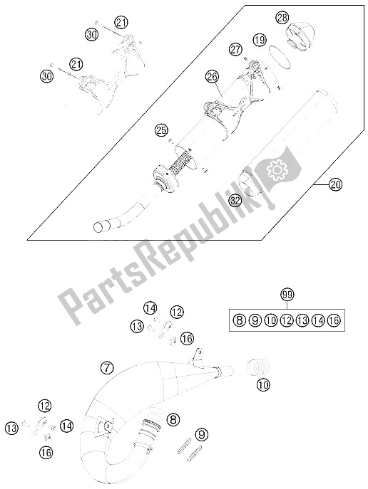 All parts for the Exhaust System of the KTM 125 SX Europe 2012