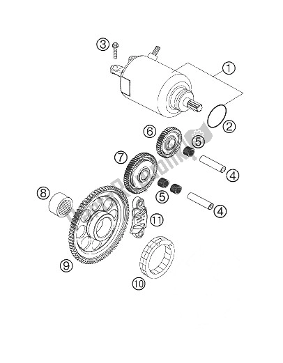 All parts for the Electric Starter of the KTM 250 EXC F Australia 2008