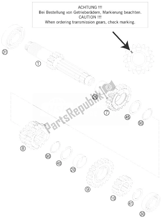 All parts for the Transmission I - Main Shaft of the KTM 125 EXC Champion Edition Europe 2010