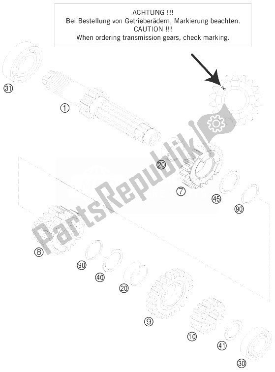 All parts for the Transmission I - Main Shaft of the KTM 125 EXC Europe 2013