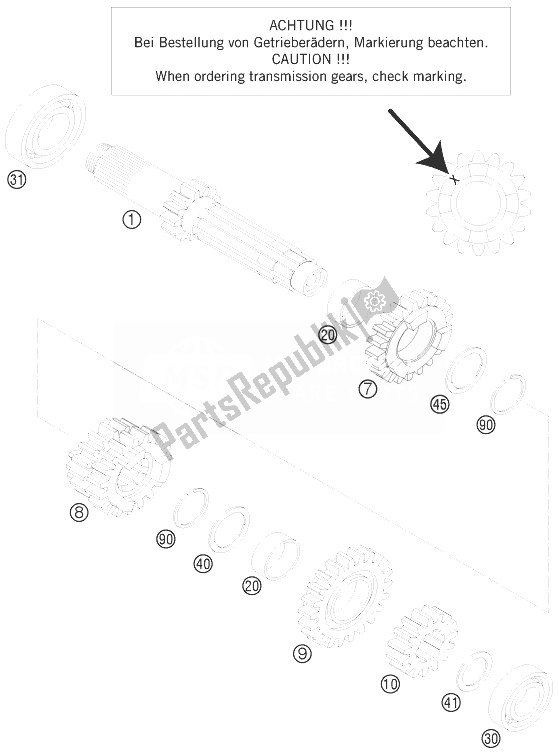 Tutte le parti per il Trasmissione I - Albero Principale del KTM 125 SX Europe 2010