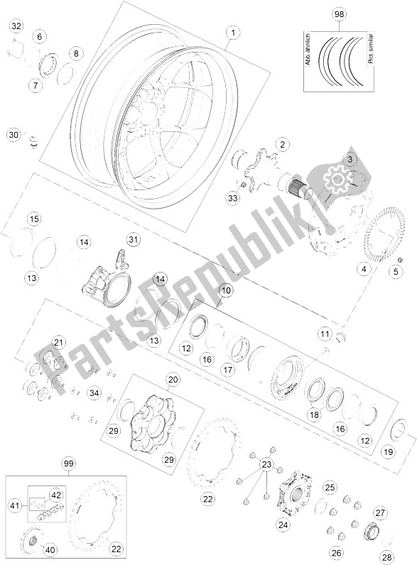 All parts for the Rear Wheel of the KTM 1290 Super Duke GT Grey ABS 16 Japan 2016