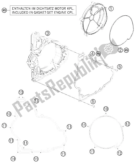 All parts for the Clutch Cover of the KTM 1190 RC8 R White France 2011