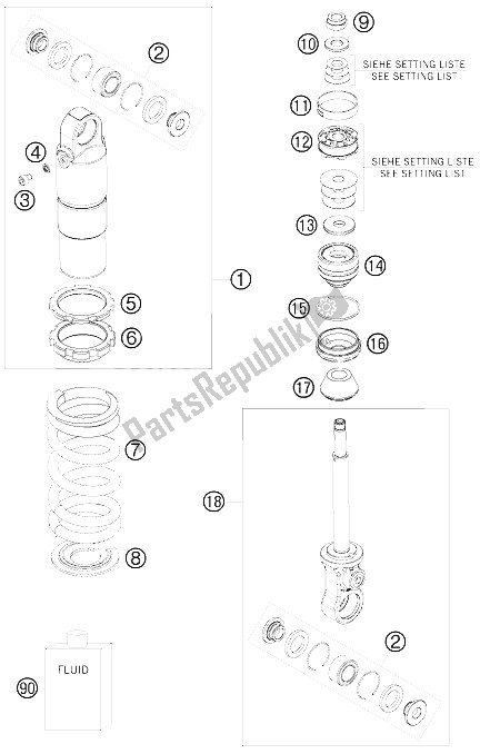 All parts for the Shock Absorber Disassembled of the KTM 50 SX Junior Australia USA 2009