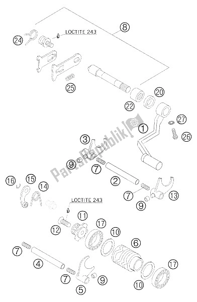 Wszystkie części do Mechanizm Zmiany Biegów 65 Sx KTM 65 SX Europe 2005