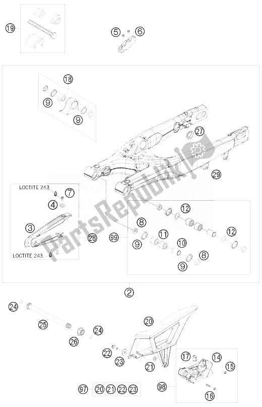 Todas las partes para Brazo Oscilante de KTM 530 EXC USA 2010