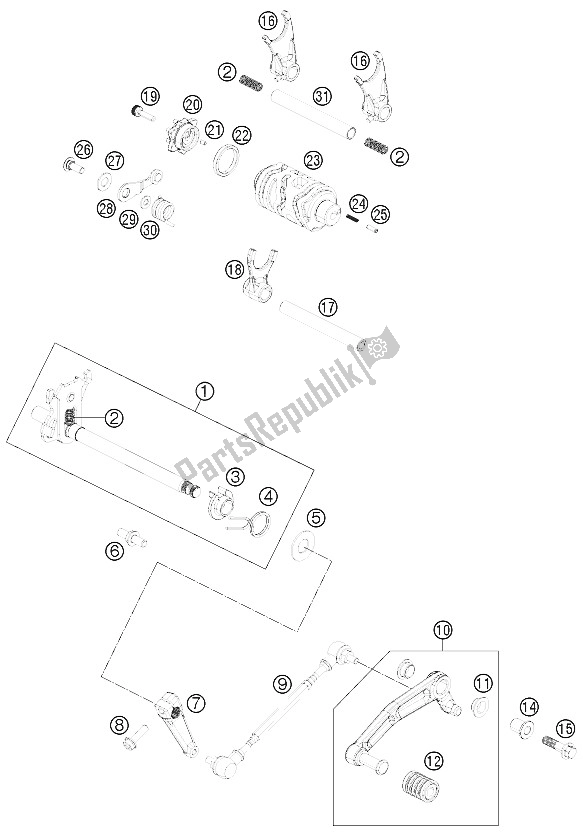 Toutes les pièces pour le Mécanisme De Changement du KTM 125 Duke Grey Europe 8026L5 2012