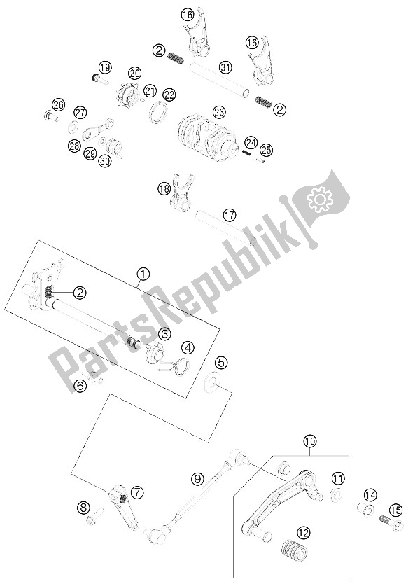 All parts for the Shifting Mechnism of the KTM 200 Duke Orange CKD Malaysia 2012