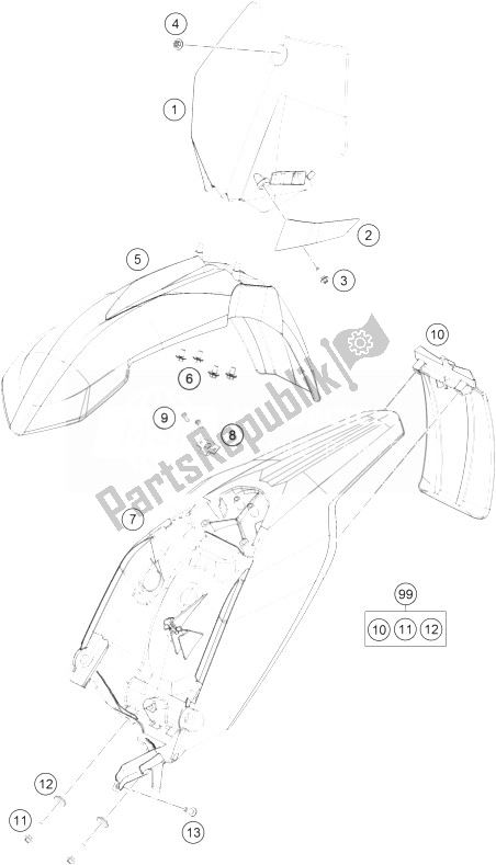 All parts for the Mask, Fender of the KTM 65 SX Europe 2014